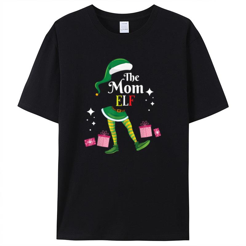 Elf Dancing With Snow Presents Merry Christmas The Mom Elf Shirts For Women Men