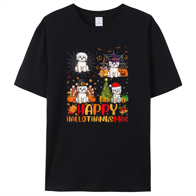 Halloween Thanksgiving Christmas Maltese Dog Hallothanksmas Shirts For Women Men