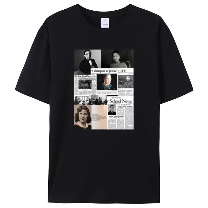 Justice Ruth Bader Ginsburg Newspaper Collage Supreme Cour Shirts For Women Men