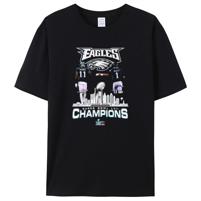 Philadelphia Eagles Brown And Hurts Signatures Super Bowl Lvii Champions Shirts For Women Men