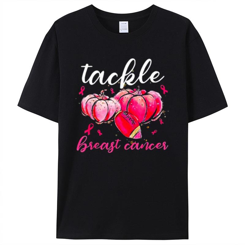 Pumpkin Tackle Breast Cancer Football Lover Pink Ribbbon Shirts For Women Men