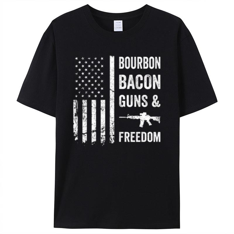 Bourbon Bacon Guns And Freedom Bbq Grill Drinking Usa Flag Shirts For Women Men