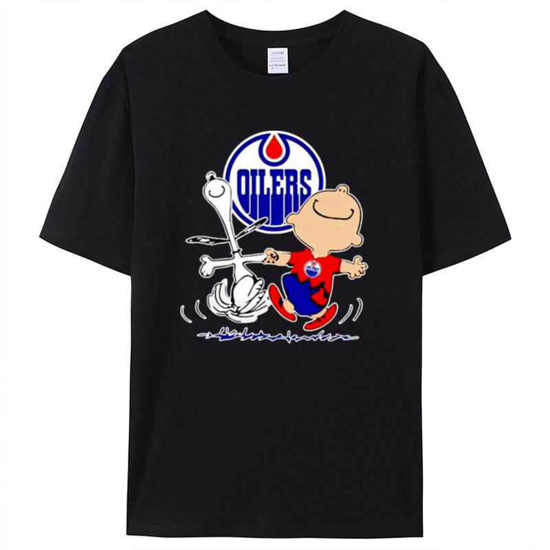 Edmonton Oilers Snoopy And Charlie Brown Dancing Shirts For Women Men