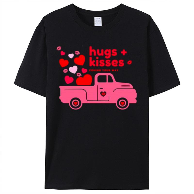 Hugs And Kisses Pink Truck With Hearts And Kisses Happy Valentine's Day Shirts For Women Men