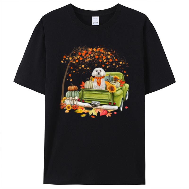 Maltese Dog Riding Truck Fall Vibes Happy Thanksgiving Day Shirts For Women Men