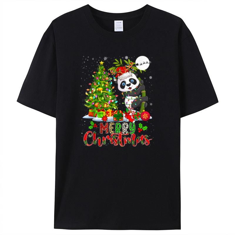 Merry Christmas Santa Reindeer Panda Xmas Tree Lights Family Shirts For Women Men