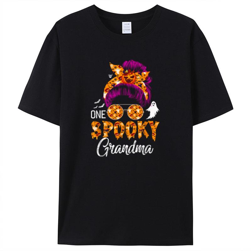 Messy Bun Mom Monster Bleached One Spooky Grandma Halloween Shirts For Women Men