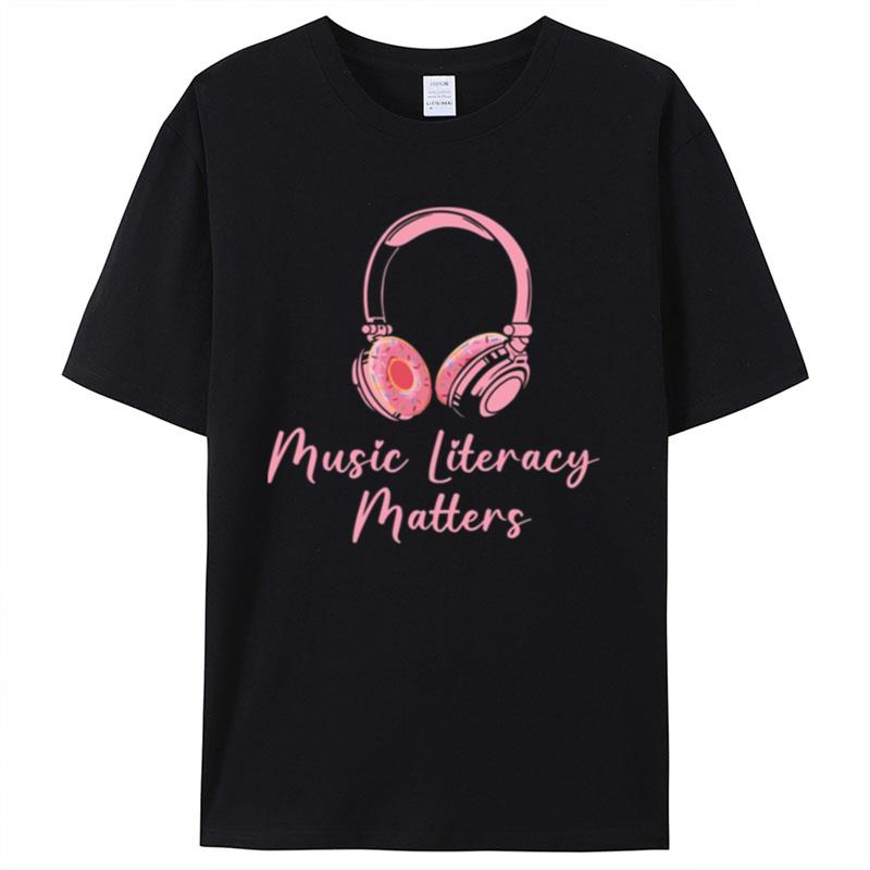 Pinky Donut Headphone Music Literacy Matters Shirts For Women Men