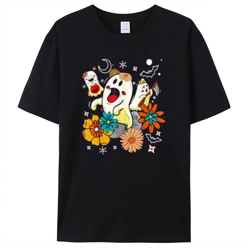 Retro Floral Halloween Ghost Shirts For Women Men