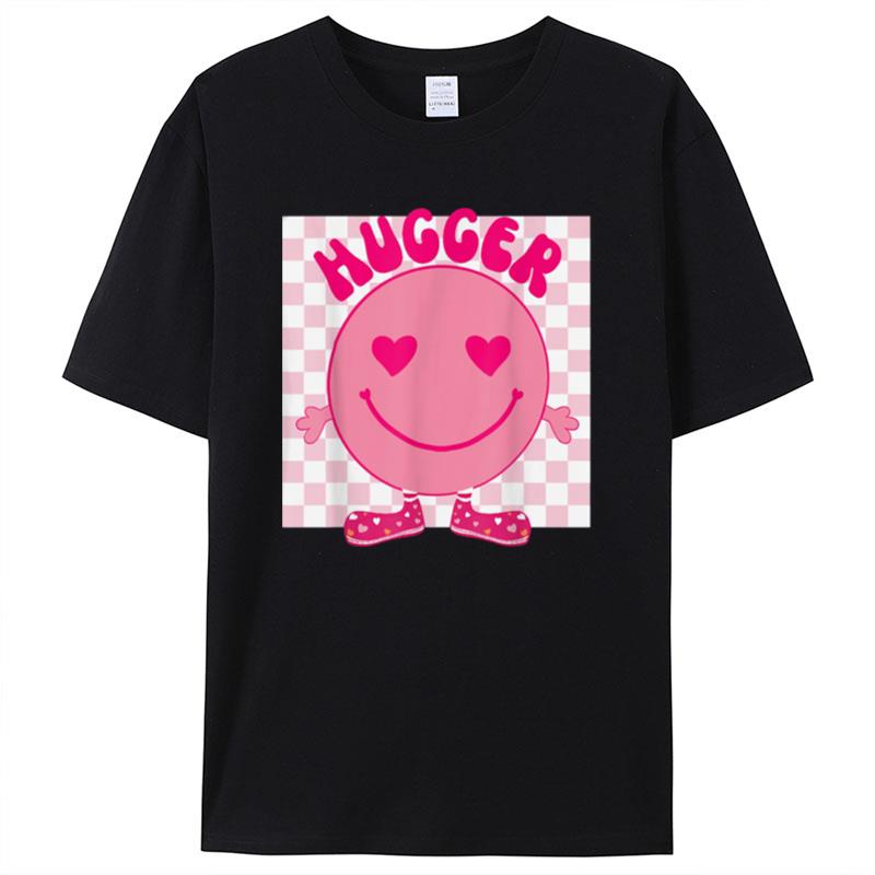 Retro Pink Valentine's Day Groovy Happy Face Checkered Shirts For Women Men
