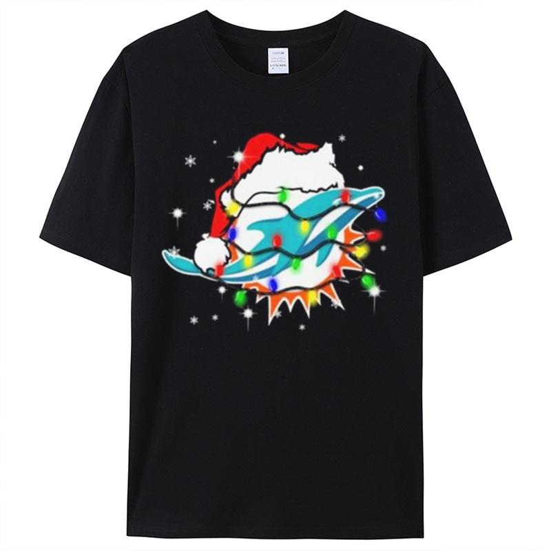 Santa Miami Dolphins Logo Lights Christmas Shirts For Women Men