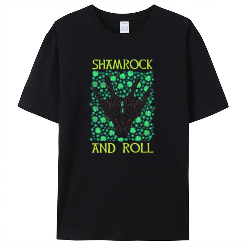 Shamrock And Roll St Patrick's Day Shamrock Skeleton Hands Shirts For Women Men