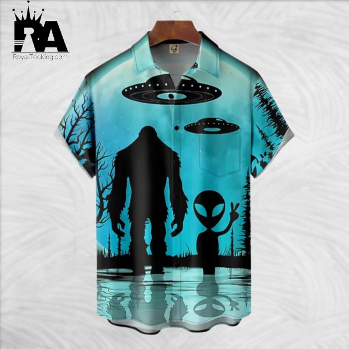 Bigfoot Alien And UFO Hawaiian Shirt