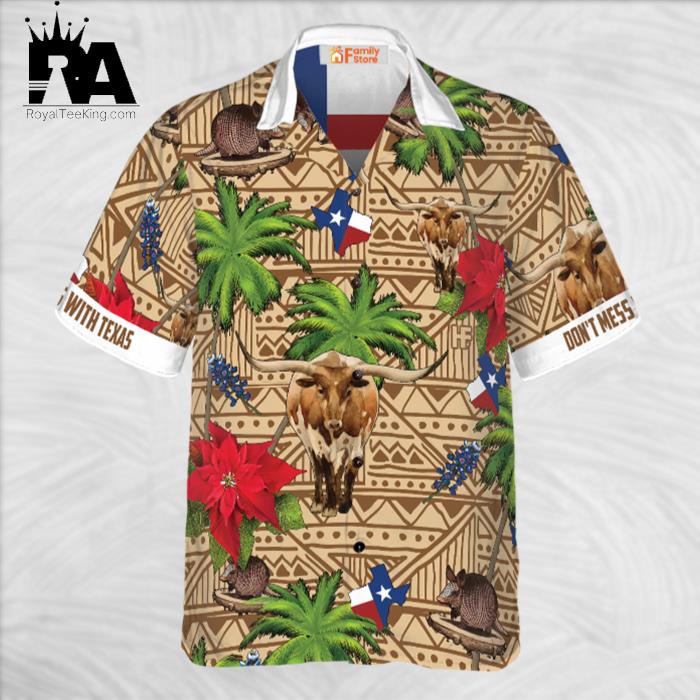 Brown Tribal Pattern Texas White Neck Version Hawaiian Shirt