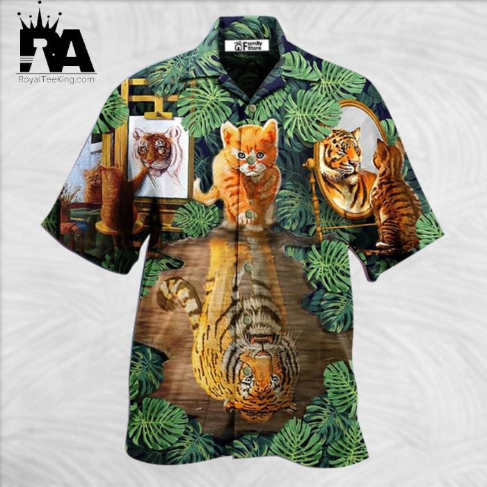 Cat And Tiger Leaf Hawaiian Shirt