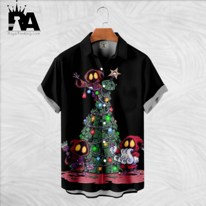 Christmas Cute Elf And The Xmas Tree Hawaiian Shirt