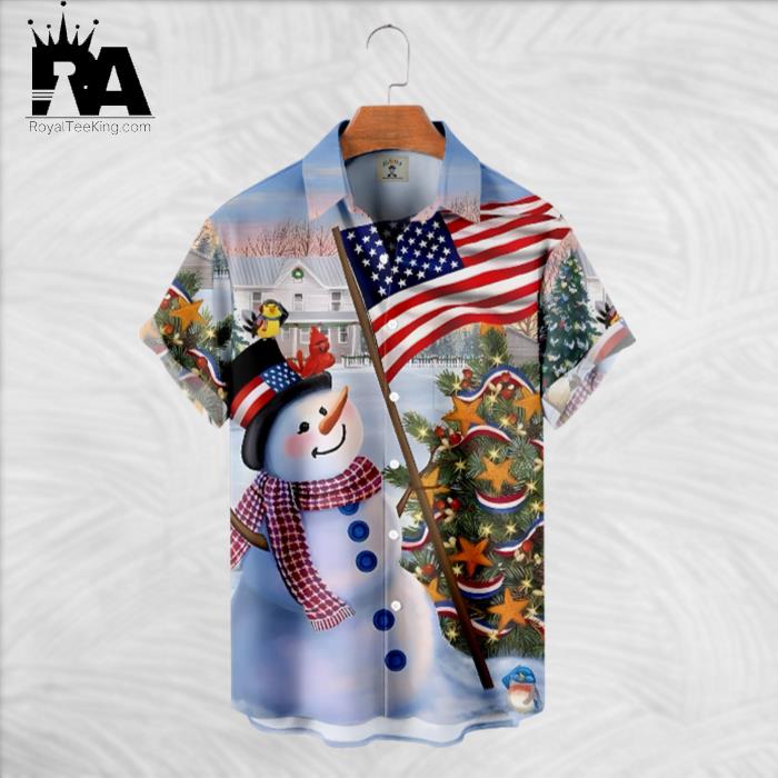 Christmas Snowman American Flag Hawaiian Shirt