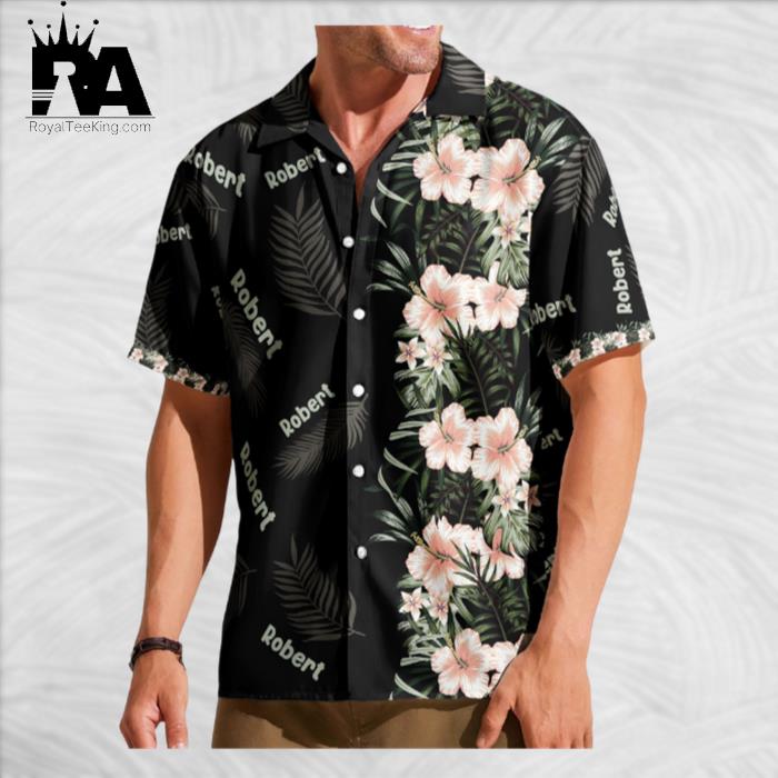 Custom Name Hibiscus Tropical Line Vintage Personalized Hawaiian Shirt