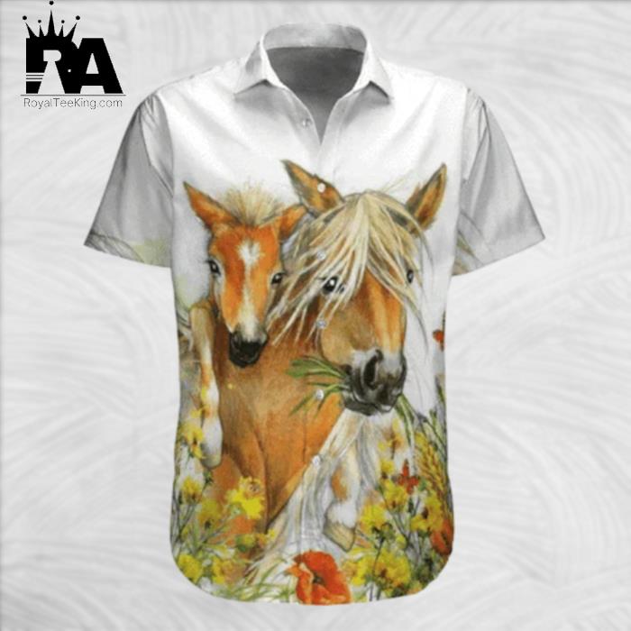 Flower And Horse Watercolor Design Hawaiian Shirt