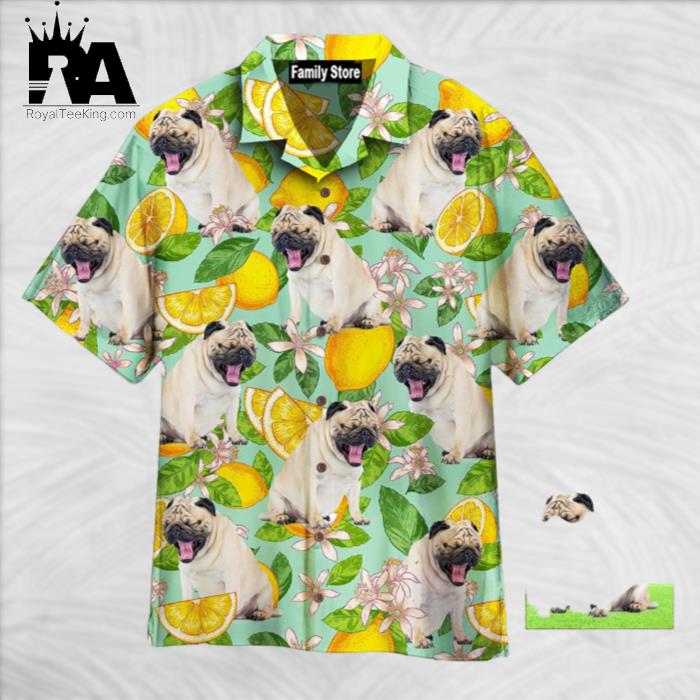 Funny Pug Dog Lemon Tropical Custom Hawaiian Shirt