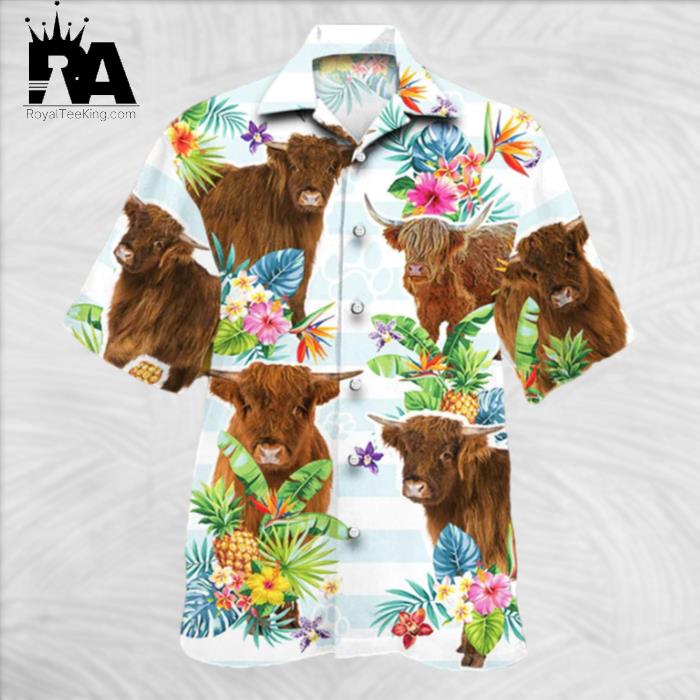 Highland Cattle Tropical Flowern Hawaiian Shirt