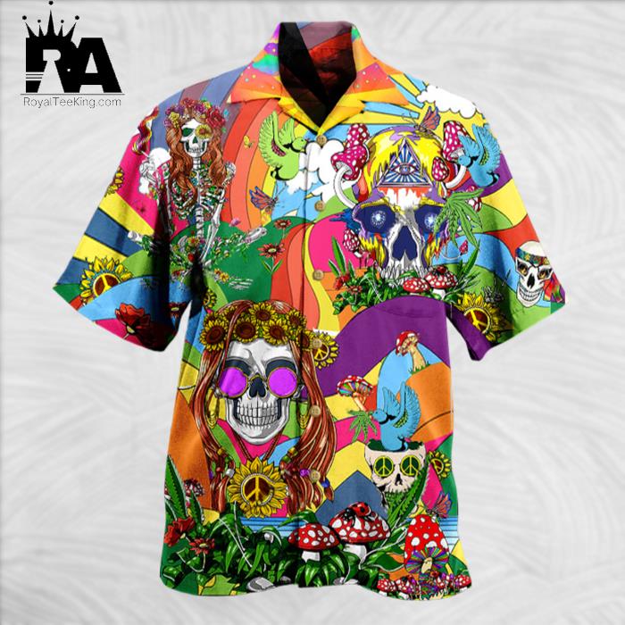 Hippie Skull Peace Life Color So Funny Hawaiian Shirt