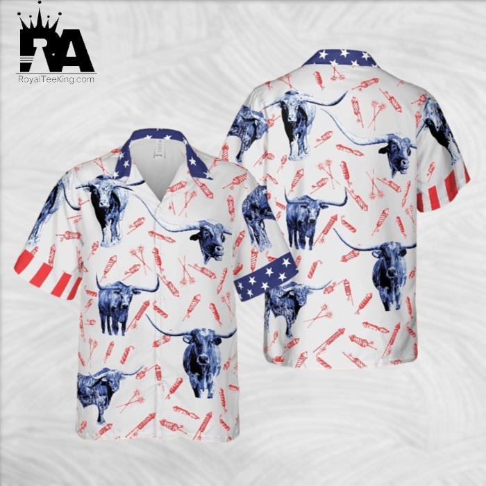 Independence Day Fire Cracker TxLonghorn Pattern Hawaiian Shirt