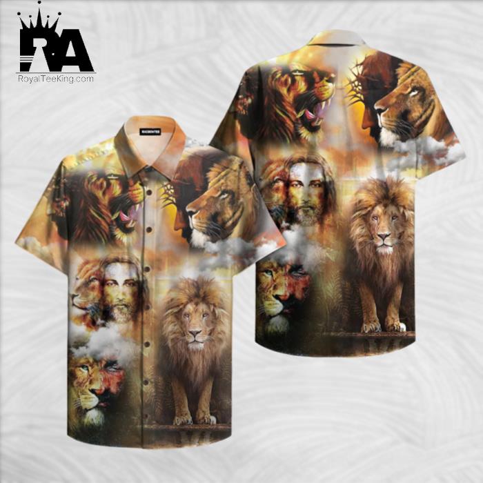 Jesus Lion Faith Over Fear Brown Hawaiian Shirt