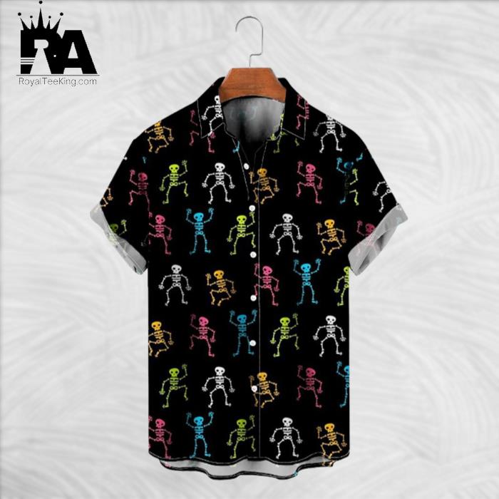 Neon Dancing Skeleton Print Hawaiian Shirt