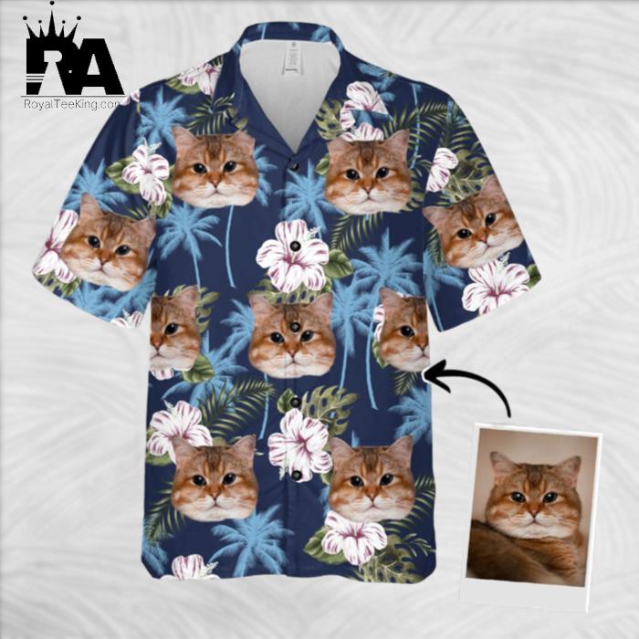 Personalized DogCat Lovers Gift Blue Palm Tree Pattern Hawaiian Shirt