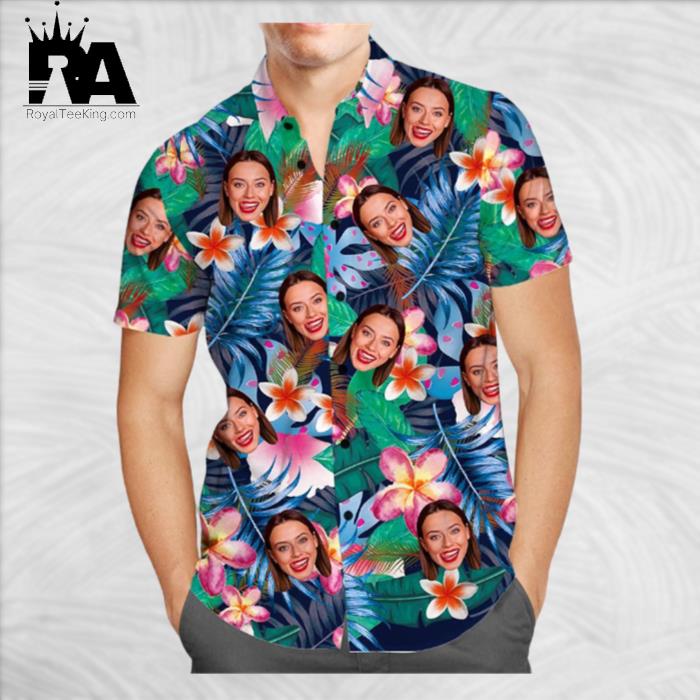 Personalized Face Colorful Flowers Tshirts Hawaiian Shirt