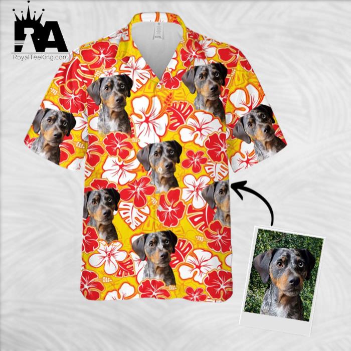 Personalized Gift For Pet Lovers Leaves & Flowers Pattern Yellow Color Hawaiian Shirt