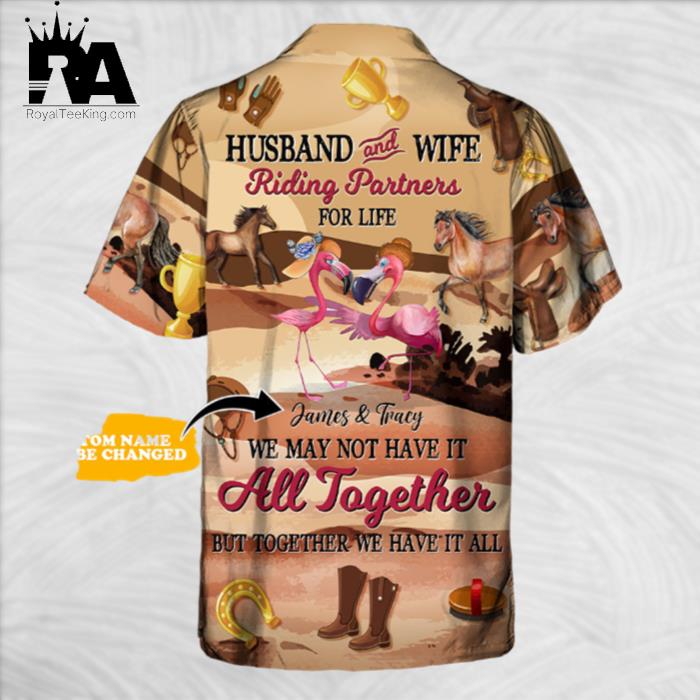 Personalized Horse Riding Flamingo Husband And Wife Hawaiian Shirt