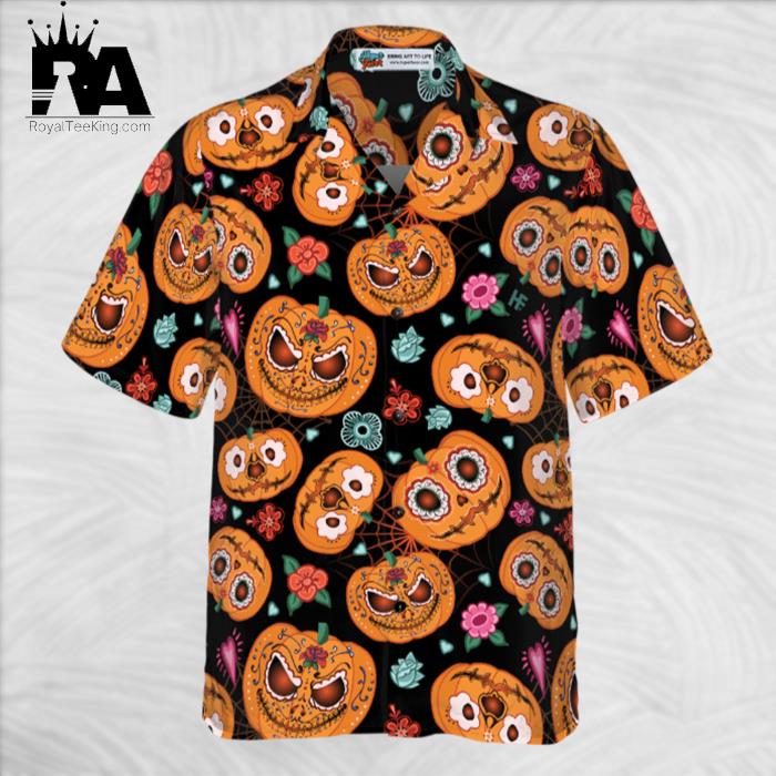 Pumpkin Flower Halloween Theme Hawaiian Shirt