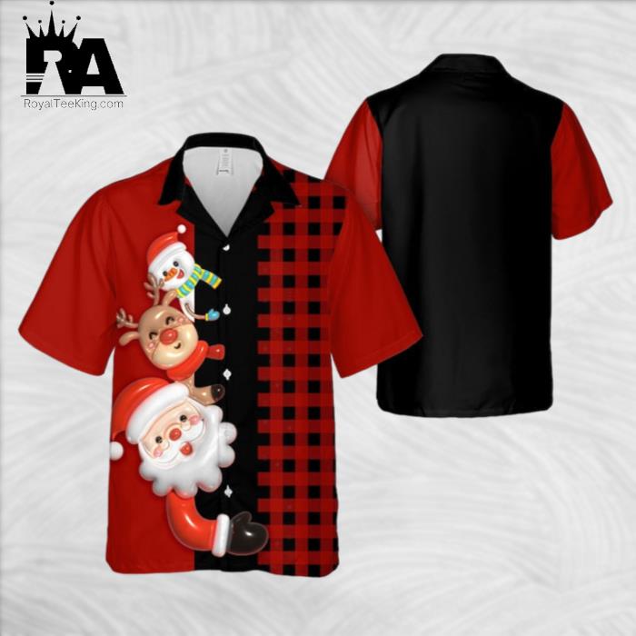Santa Snowman Red And Black Pattern Hawaiian Shirt