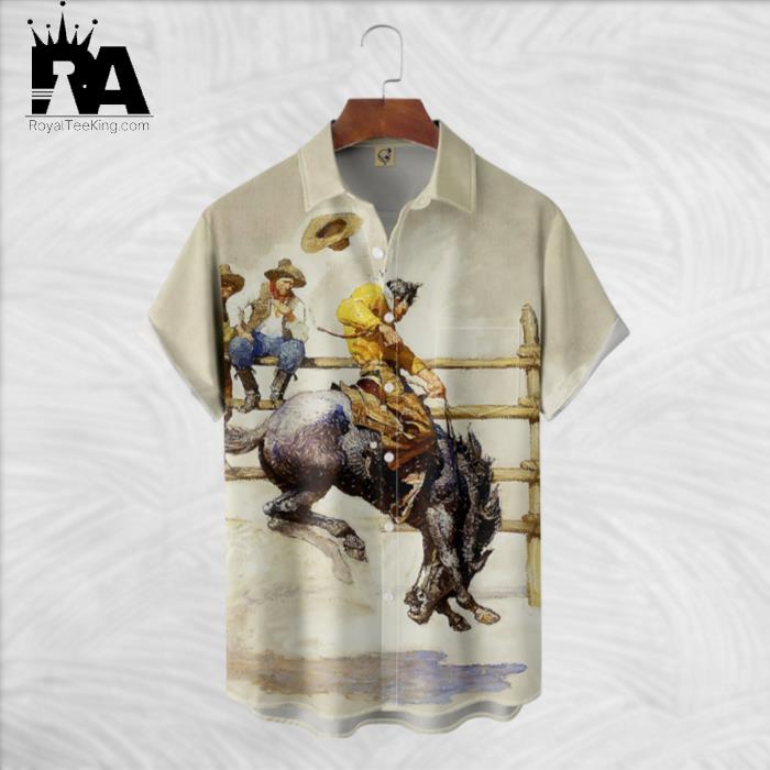 Vintage Cowboy Bullfight Painting Hawaiian Shirt